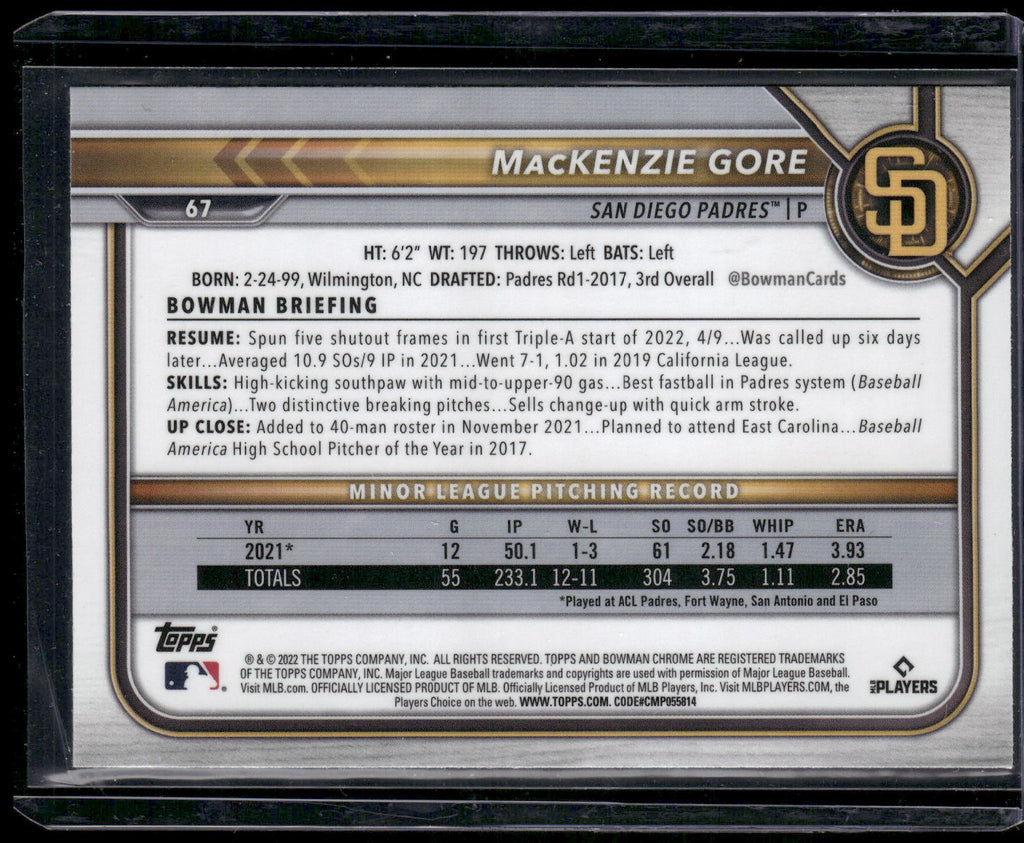 2022 Bowman Chrome #67 MacKenzie Gore