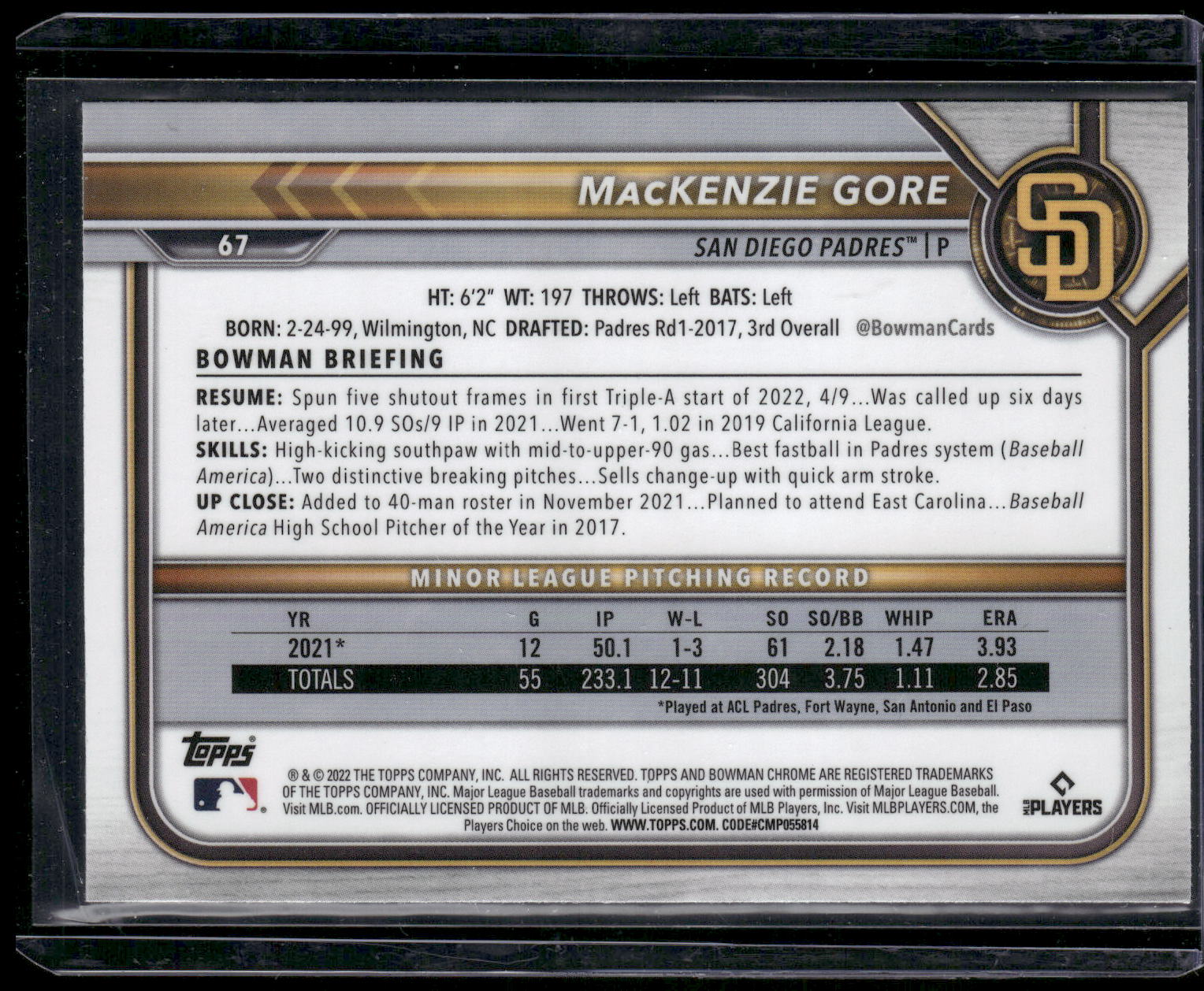 2022 Bowman Chrome #67 MacKenzie Gore