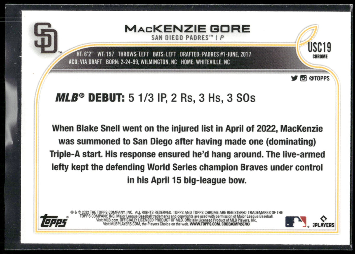 2022 Topps Chrome Update #USC19 MacKenzie Gore