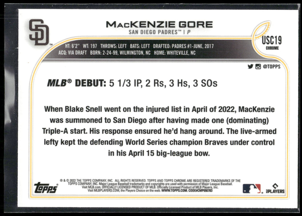 2022 Topps Chrome Update #USC19 MacKenzie Gore