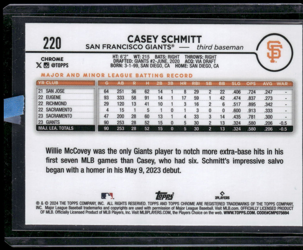 2024 Topps Chrome #220 Casey Schmitt X-Fractors