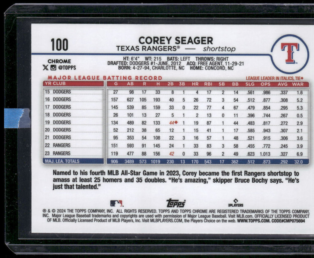 2024 Topps Chrome #100 Corey Seager X-Fractors