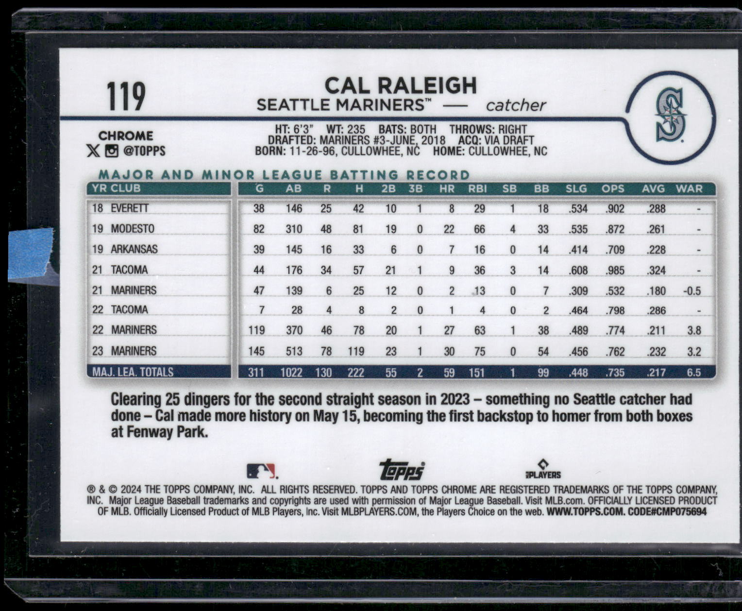 2024 Topps Chrome #119 Cal Raleigh X-Fractors