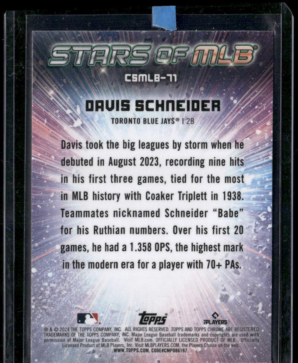 2024 Topps Update #CSMLB-71 Davis Schneider Stars of MLB Chrome