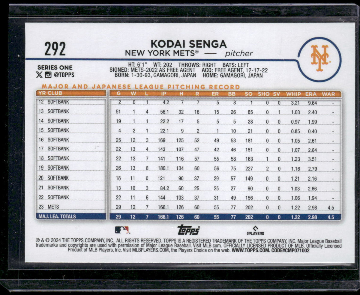 2024 Topps #292 Kodai Senga