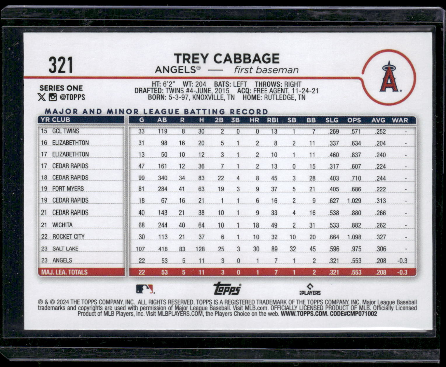 2024 Topps #321 Trey Cabbage