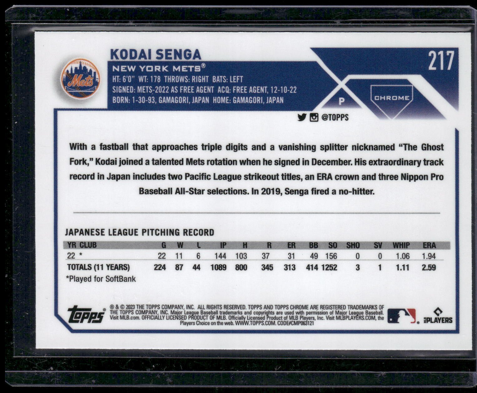 2023 Topps Chrome #217 Kodai Senga