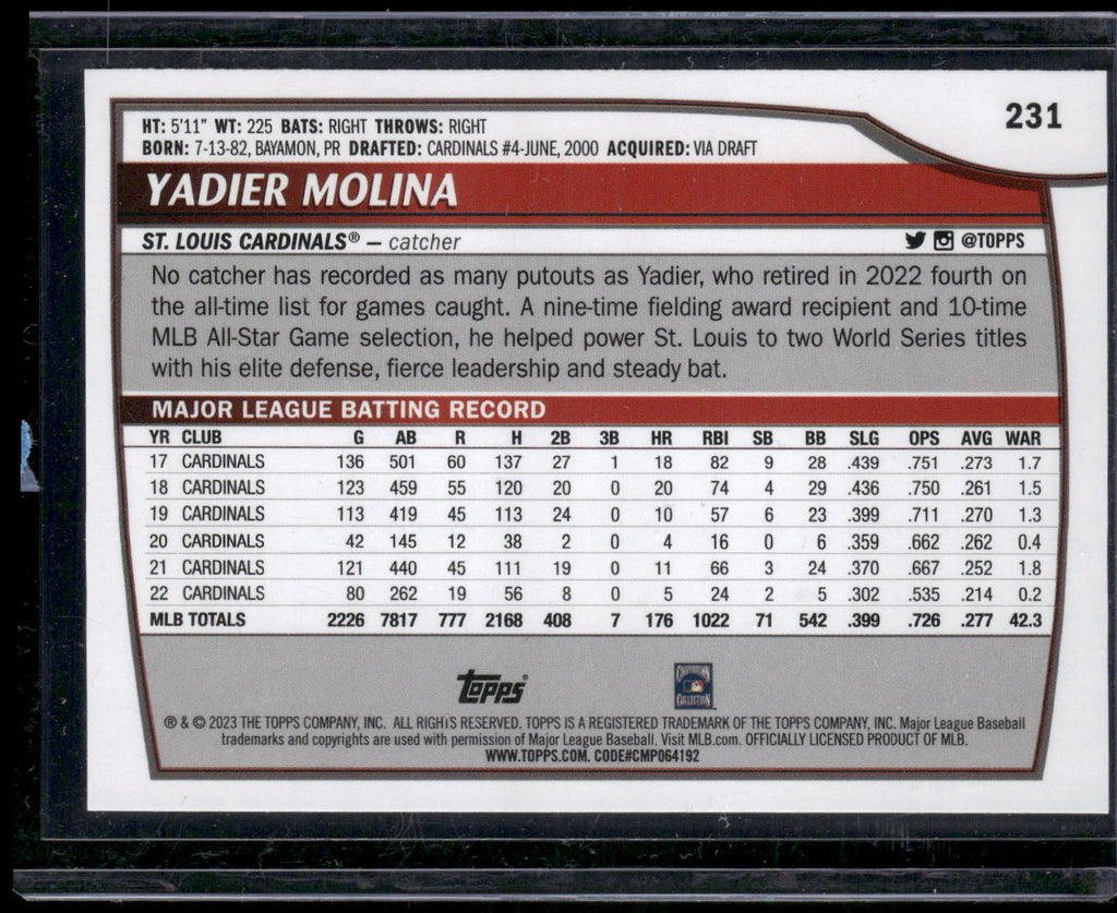 2023 Topps Big League #231 Yadier Molina