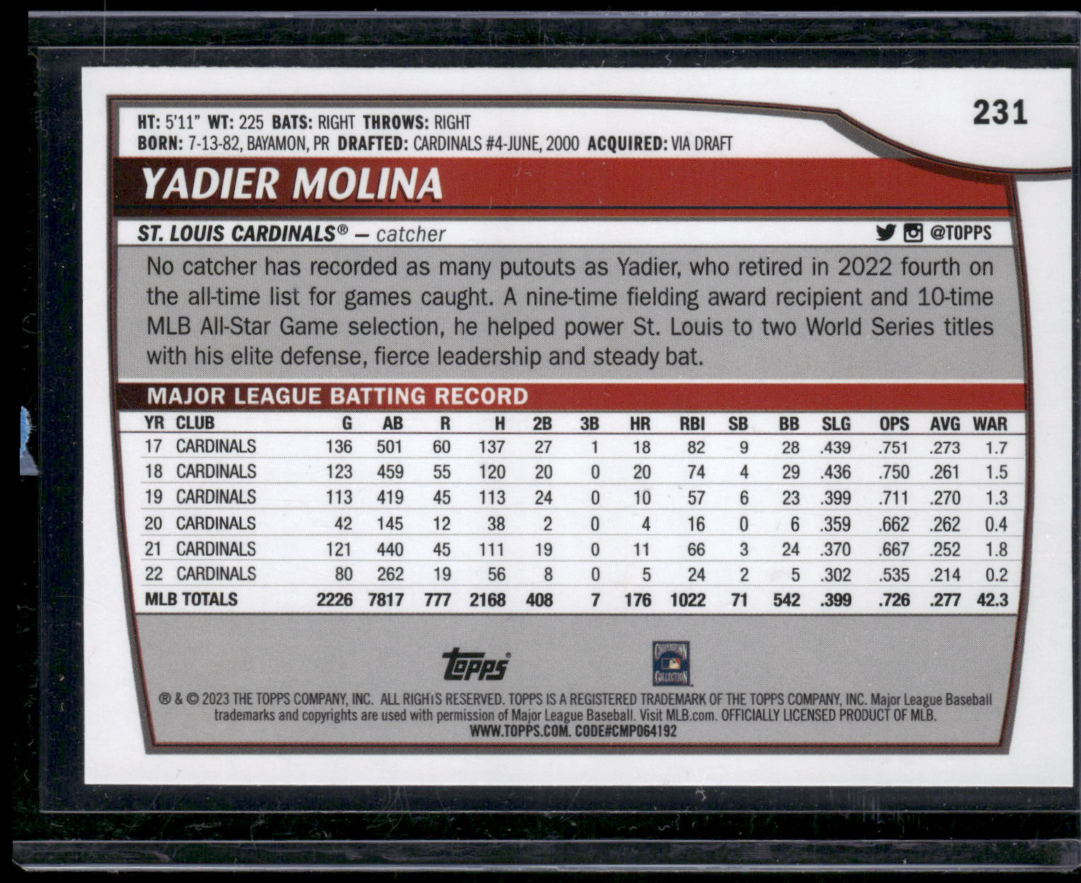 2023 Topps Big League #231 Yadier Molina