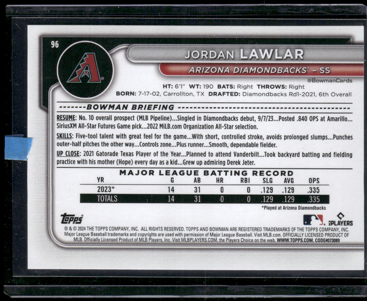 2024 Bowman #96 Jordan Lawlar