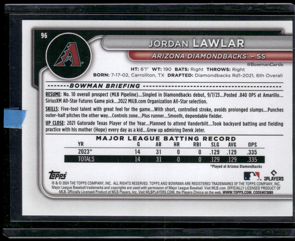 2024 Bowman #96 Jordan Lawlar
