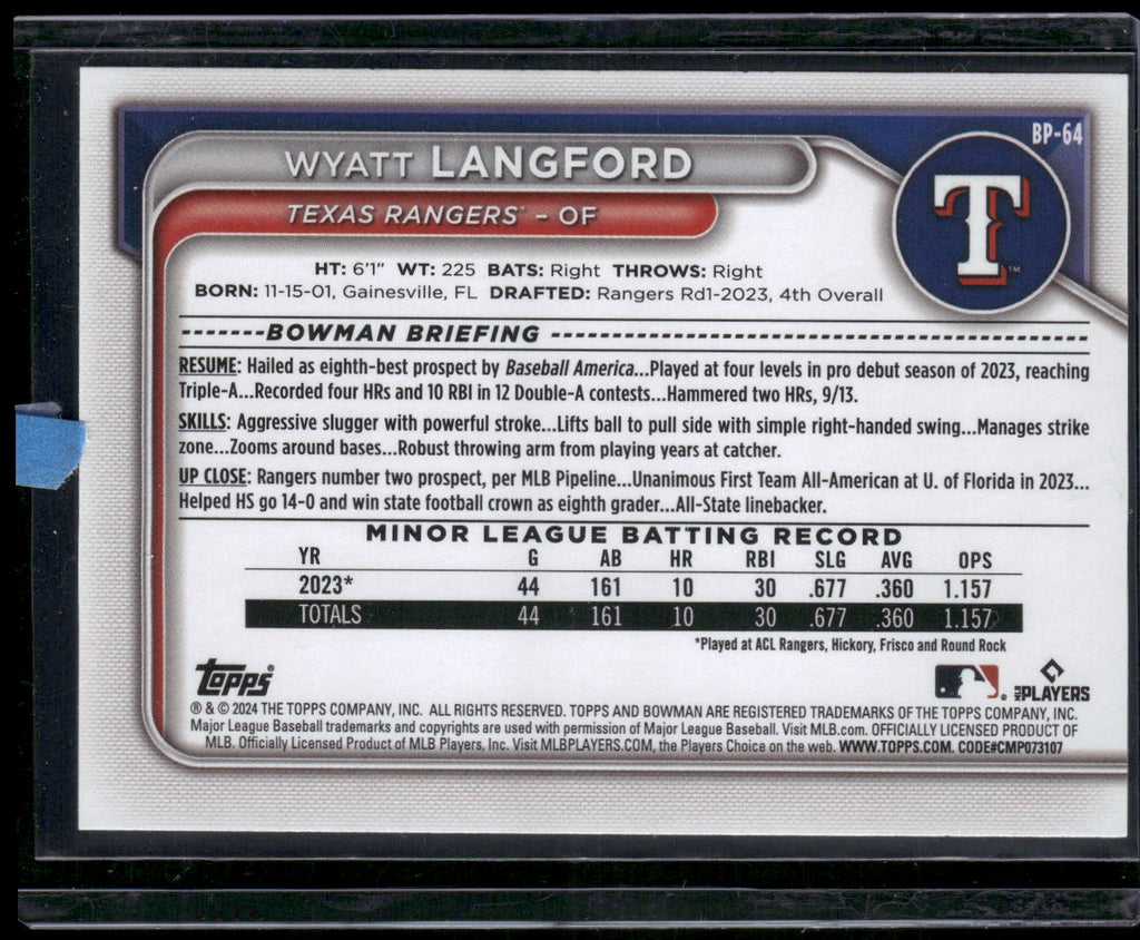 2024 Bowman #BP-64 Wyatt Langford Prospects