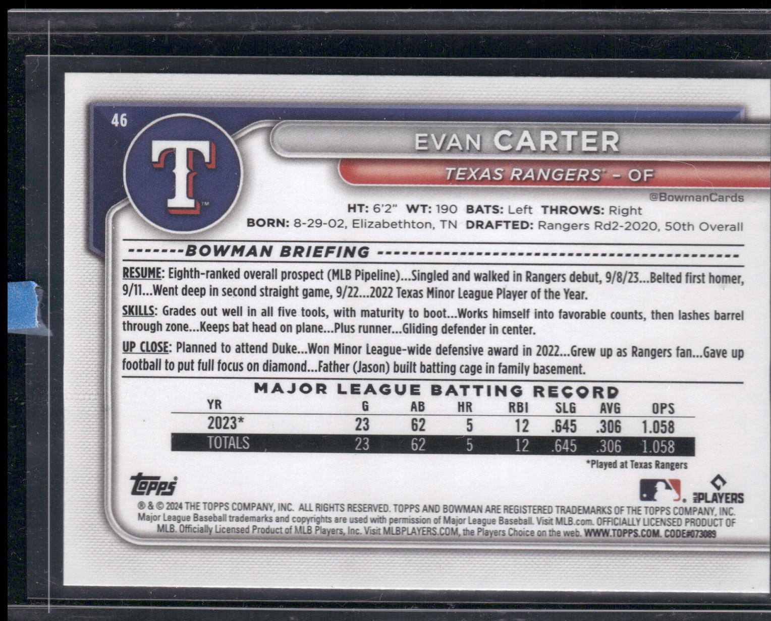 2024 Bowman #46 Evan Carter