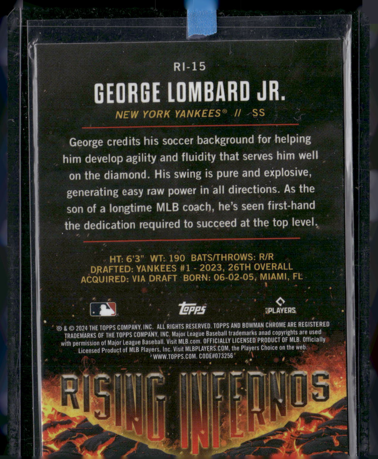 2024 Bowman #RI-15 George Lombard Jr. Rising Infernos