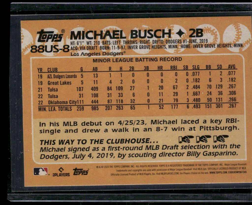 2023 Topps Update #88US-8 Michael Busch 1988 Topps Baseball 35th Anniversary