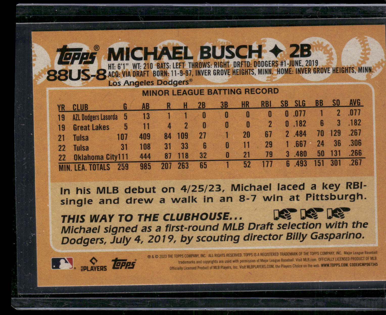 2023 Topps Update #88US-8 Michael Busch 1988 Topps Baseball 35th Anniversary