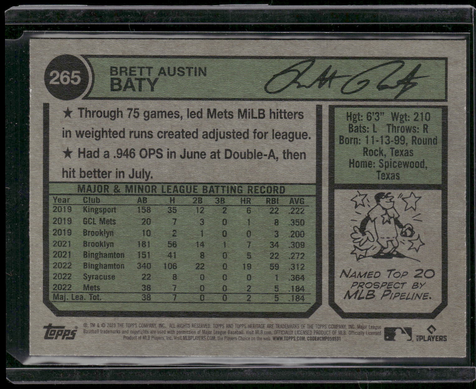 2023 Topps Heritage #265 Brett Baty