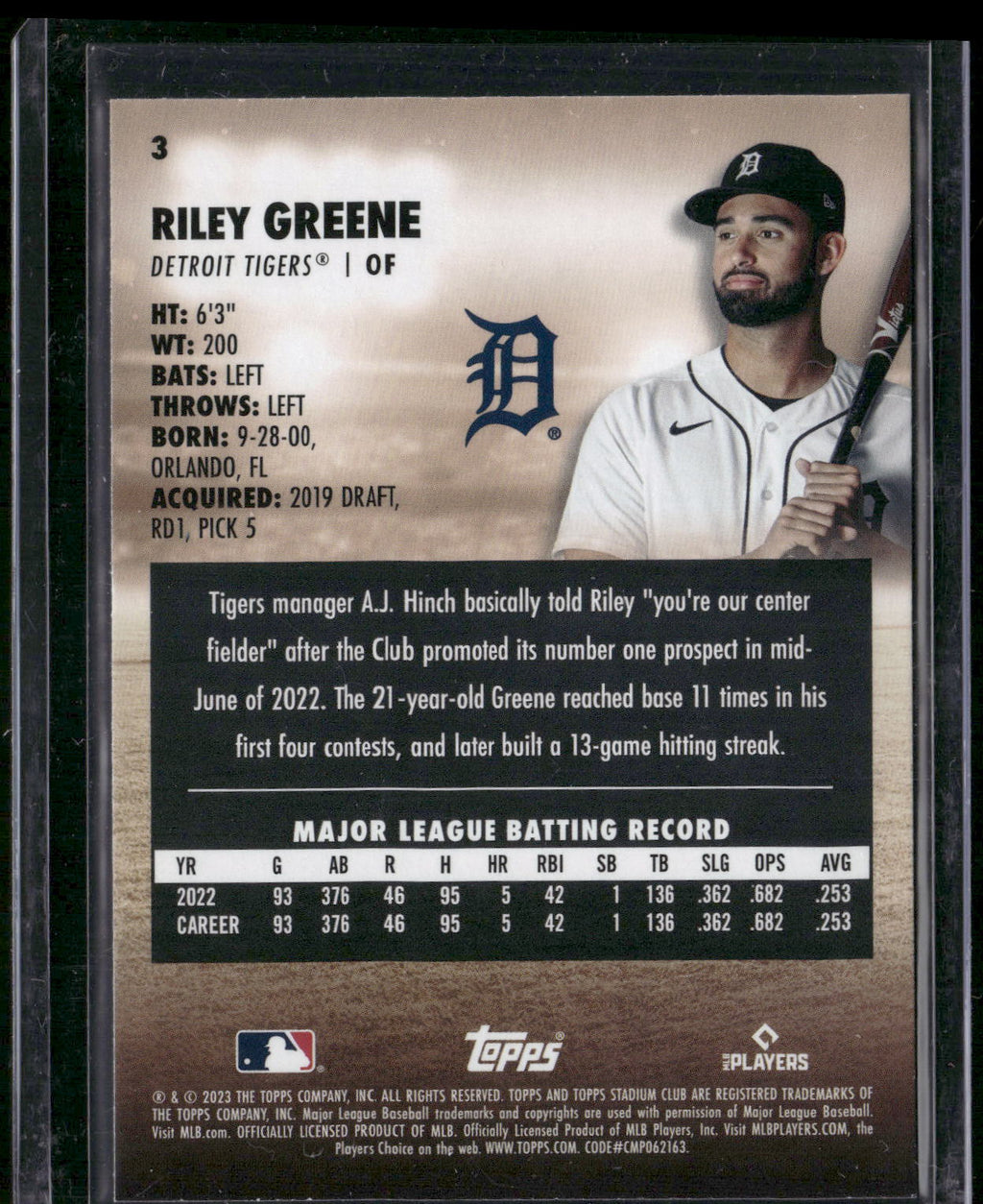 2023 Stadium Club #3 Riley Greene