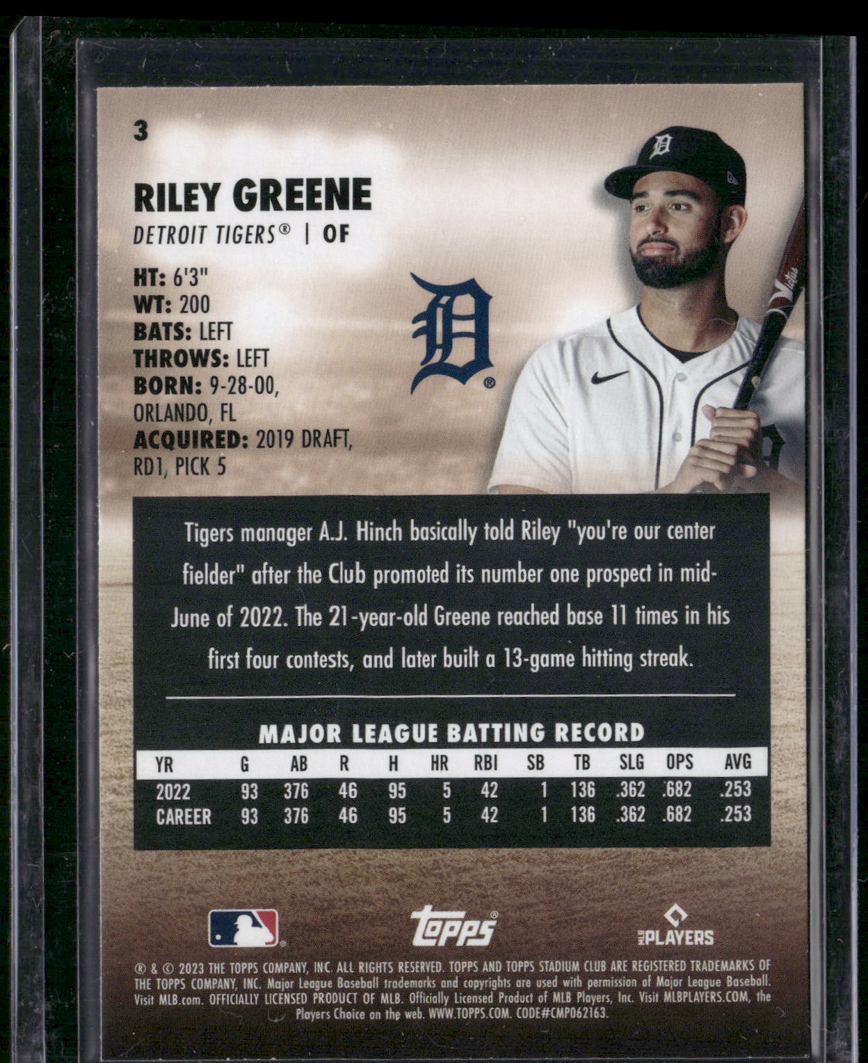 2023 Stadium Club #3 Riley Greene