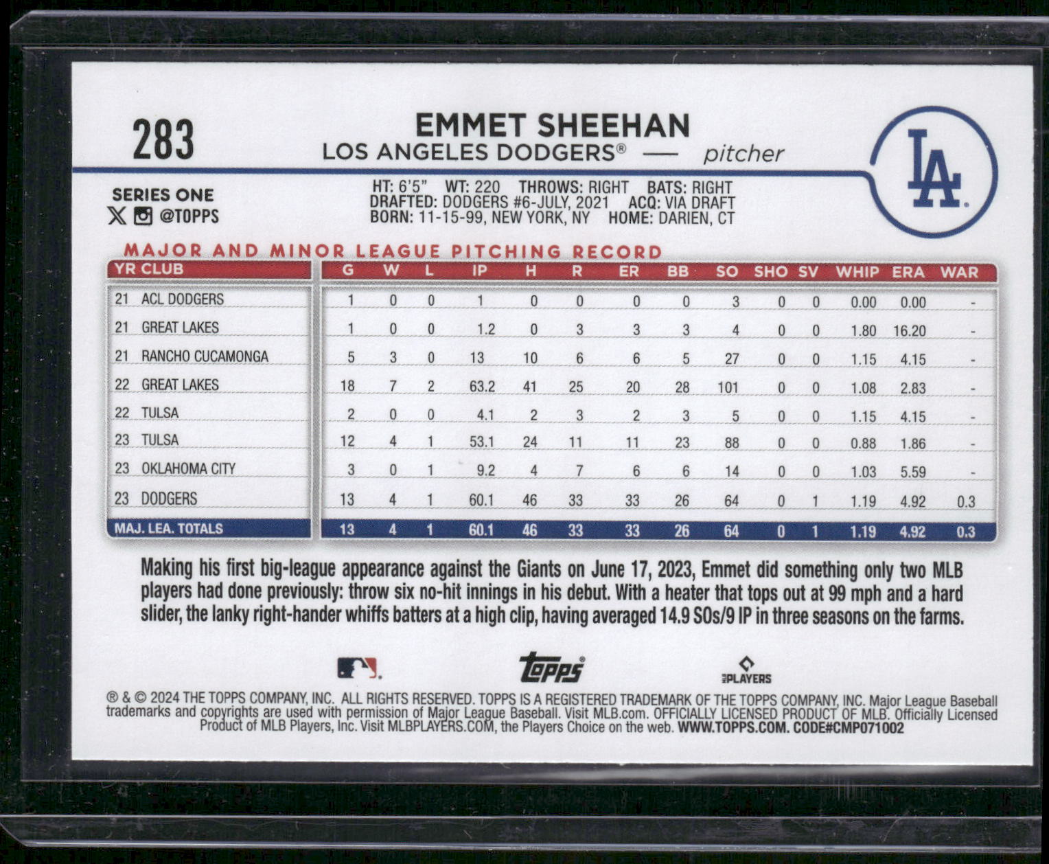 2024 Topps #283 Emmet Sheehan