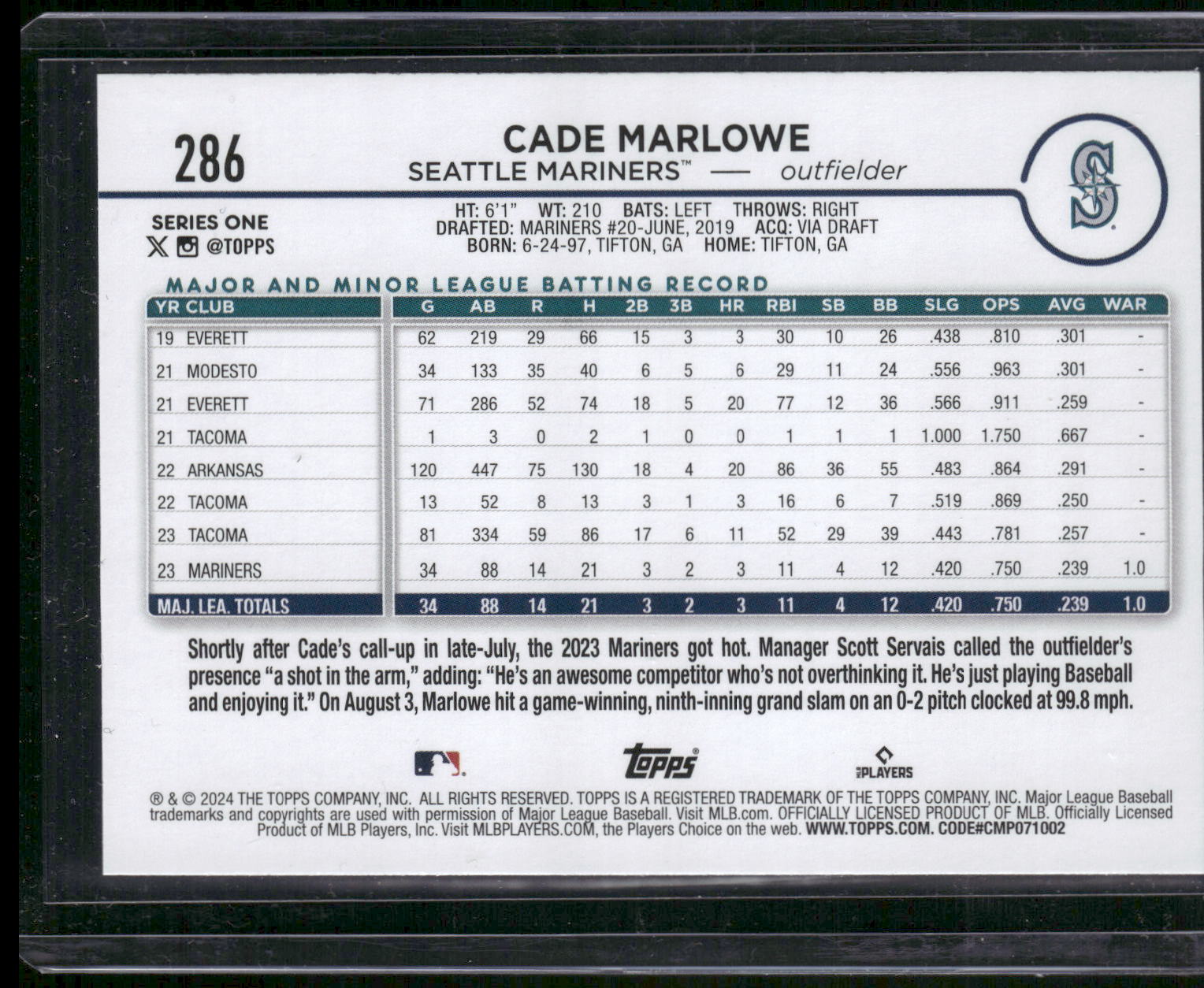 2024 Topps #286 Cade Marlowe