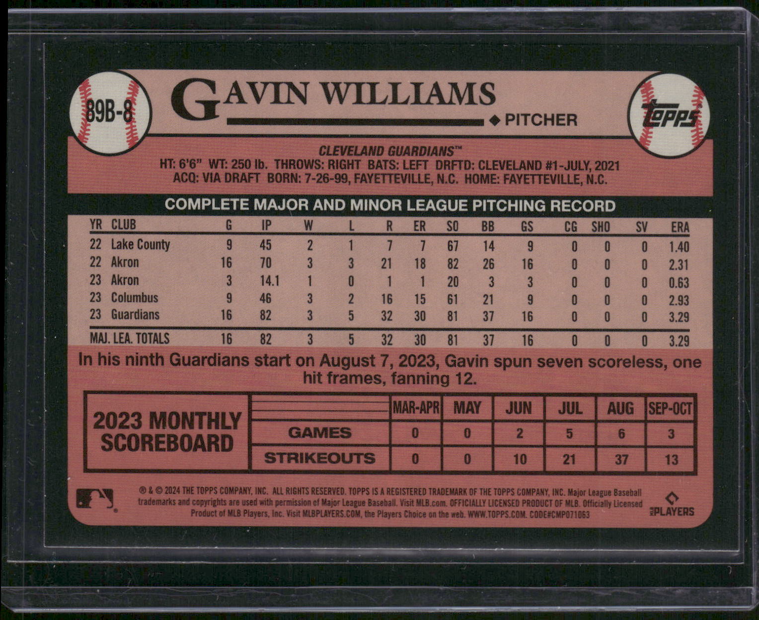 2024 Topps #89B-8 Gavin Williams 1989 Topps Baseball 35th Anniversary