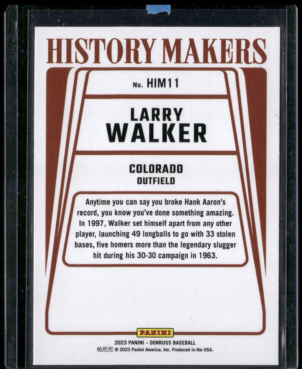 2023 Donruss #HIM11 Larry Walker History Makers