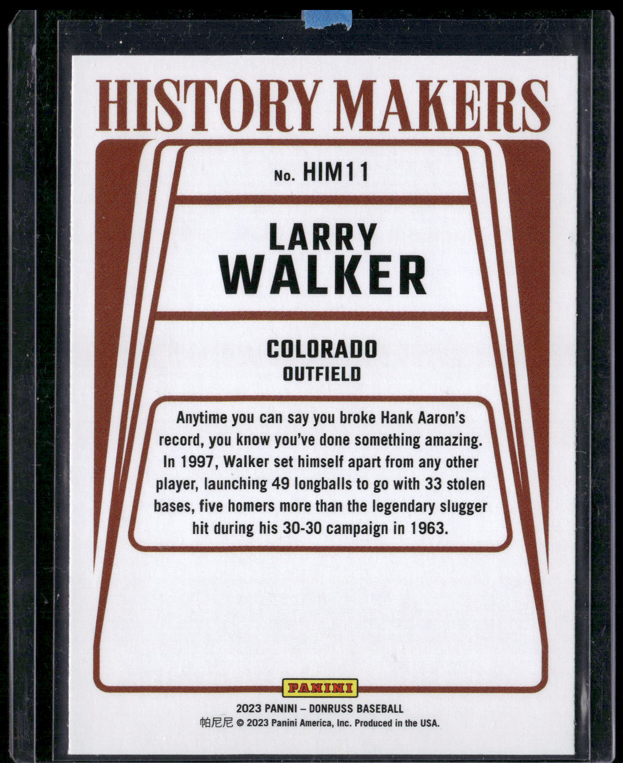 2023 Donruss #HIM11 Larry Walker History Makers