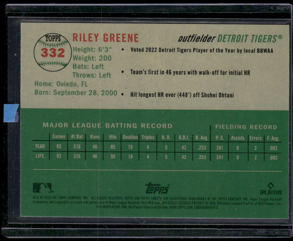 2023 Topps Chrome Platinum Anniversary #332 Riley Greene