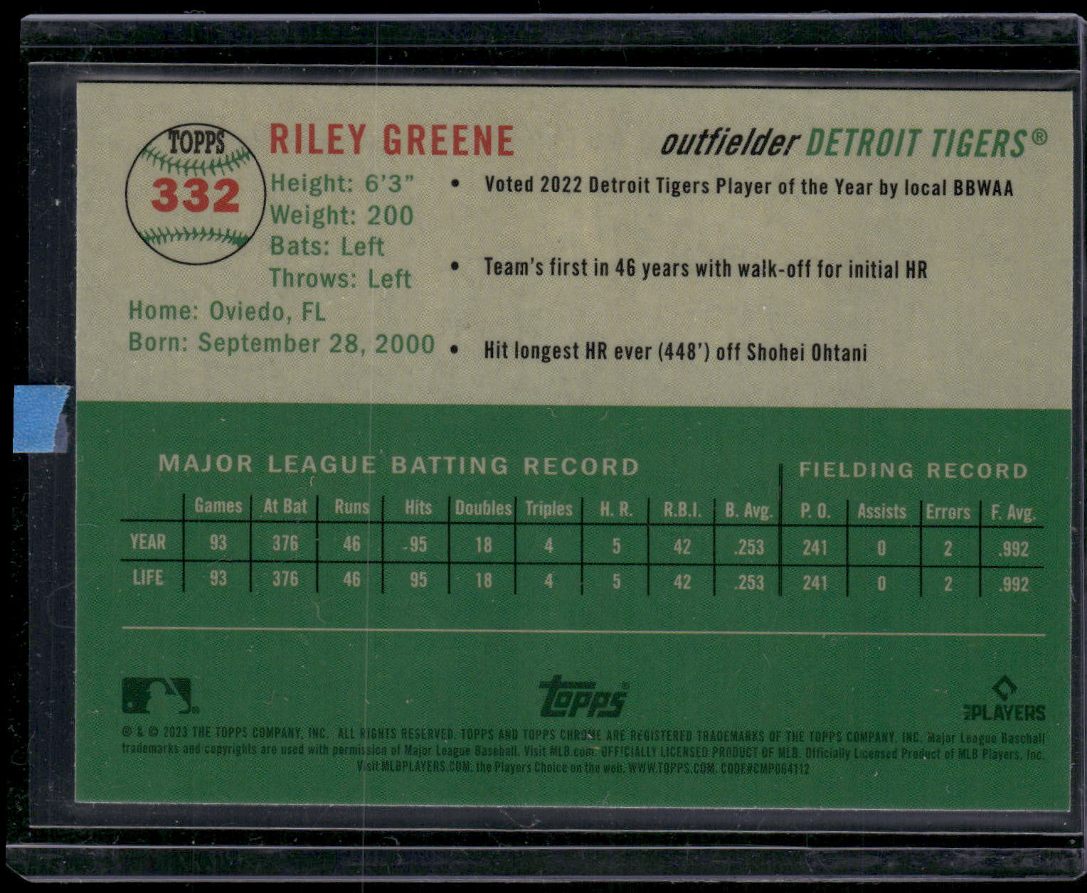 2023 Topps Chrome Platinum Anniversary #332 Riley Greene