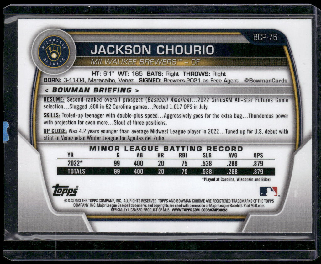 2023 Bowman #BCP-76 Jackson Chourio Chrome Prospects