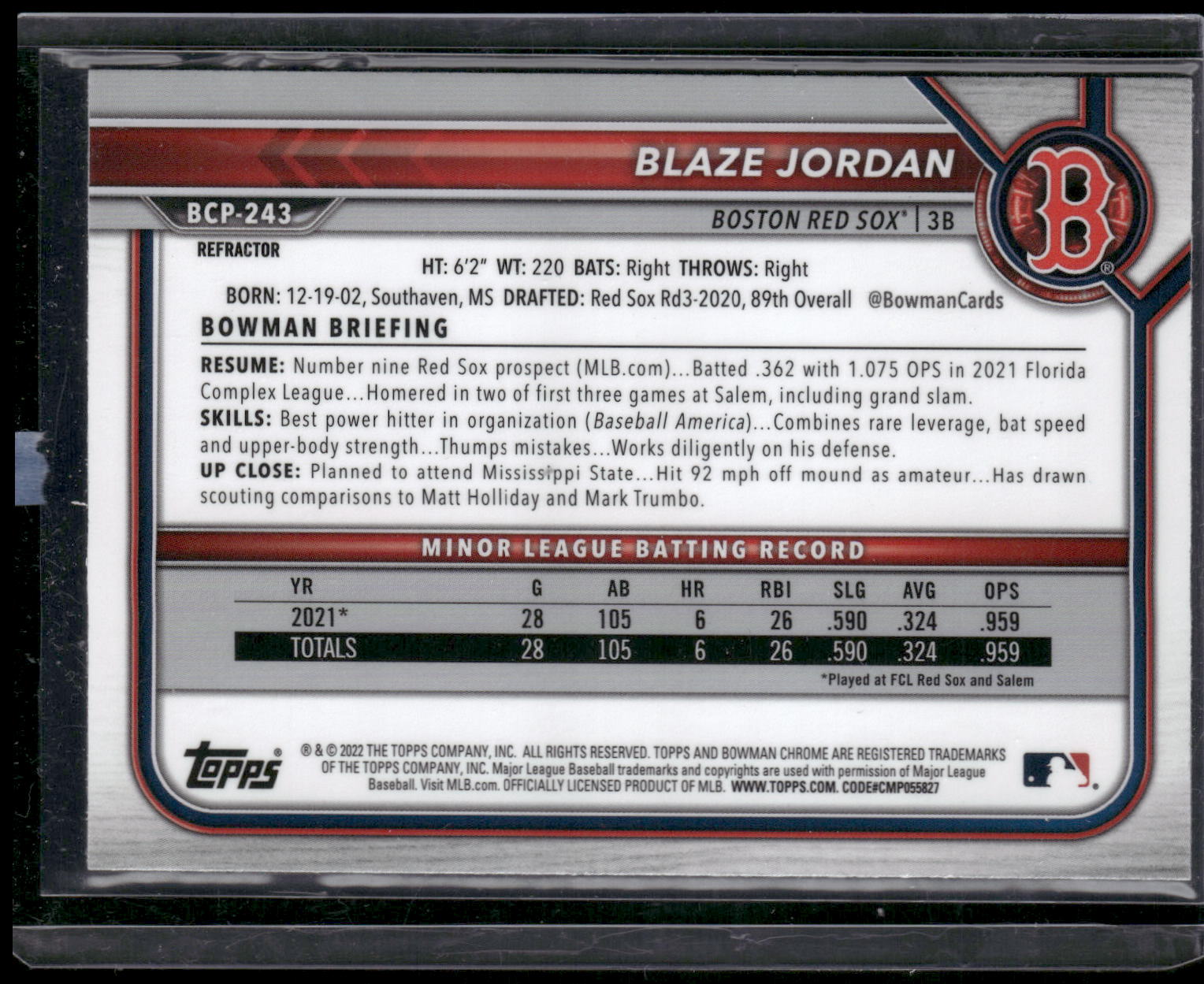 2022 Bowman Chrome #BCP-243 Blaze Jordan Prospects Shimmer Refractor
