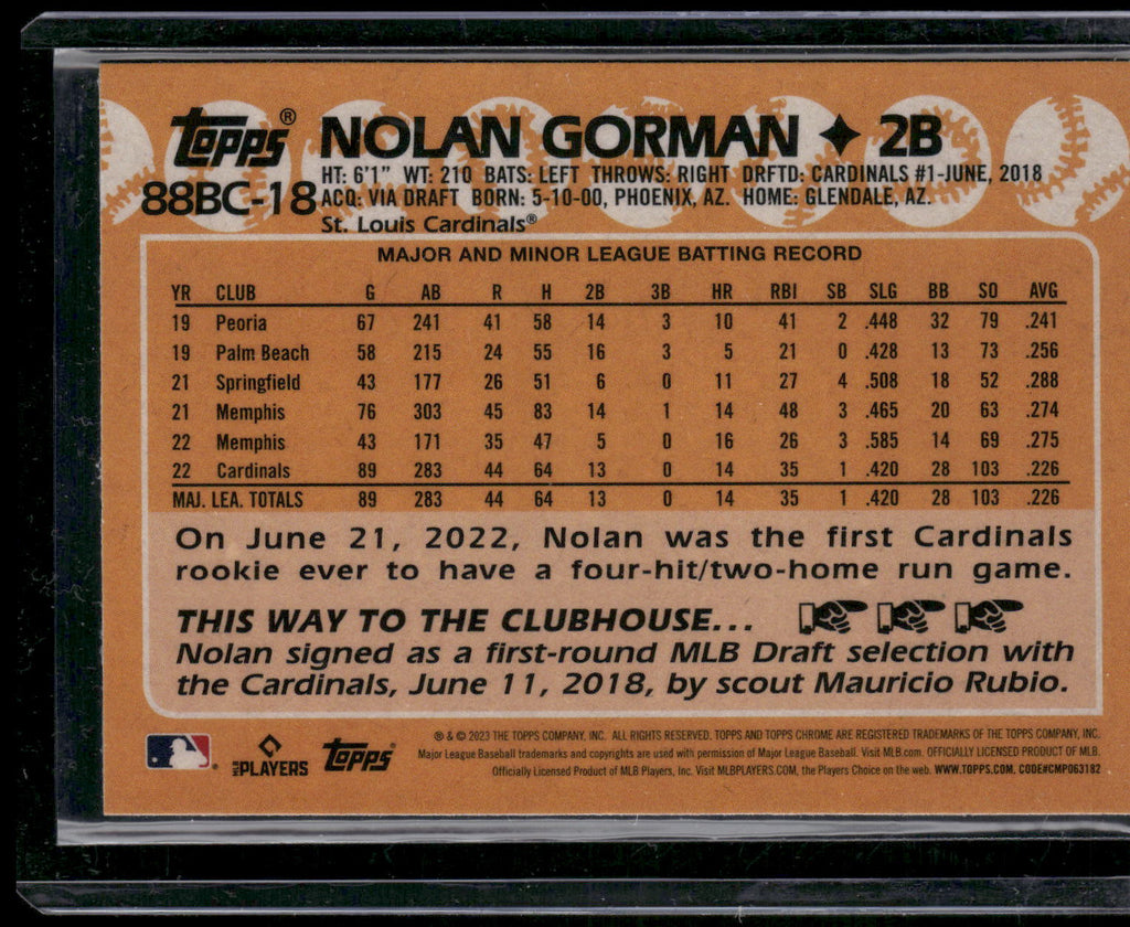 2023 Topps Chrome #88BC-18 Nolan Gorman 1988 Topps Baseball 35th Anniversary