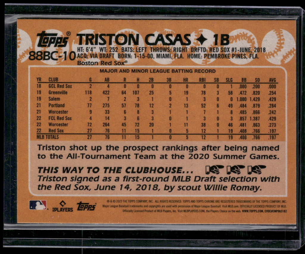 2023 Topps Chrome #88BC-10 Triston Casas 1988 Topps Baseball 35th Anniversary