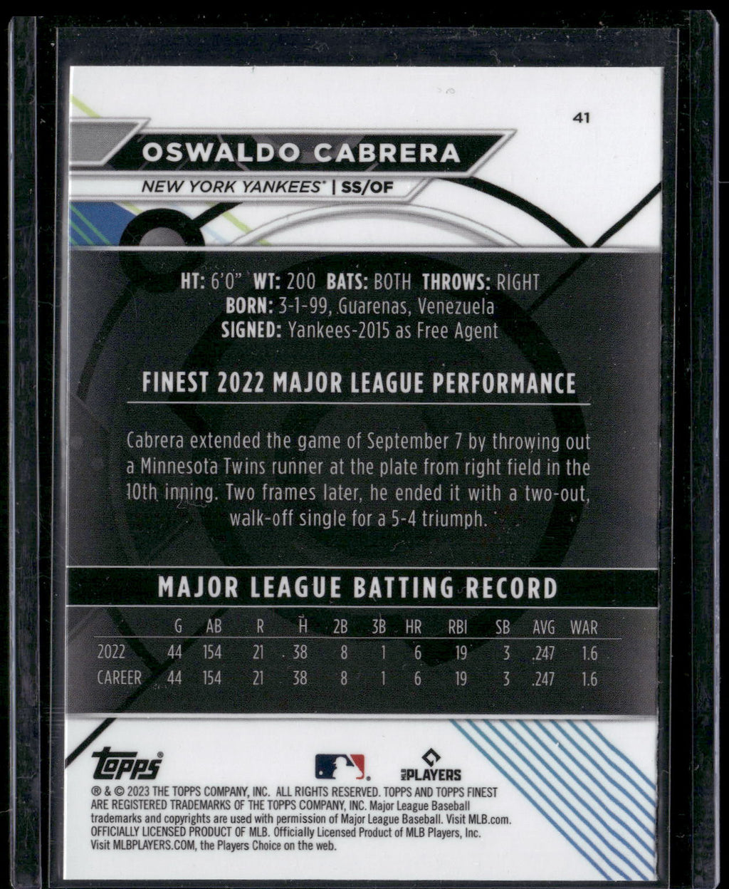 2023 Finest #41 Oswaldo Cabrera