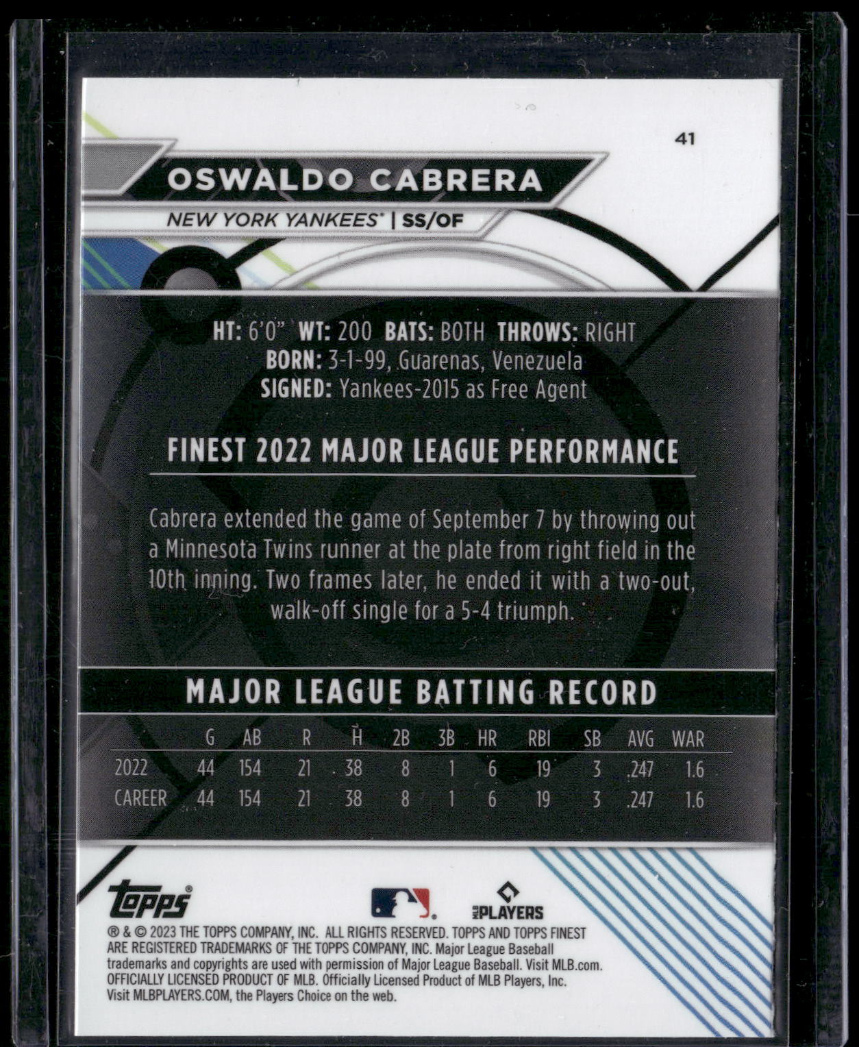 2023 Finest #41 Oswaldo Cabrera