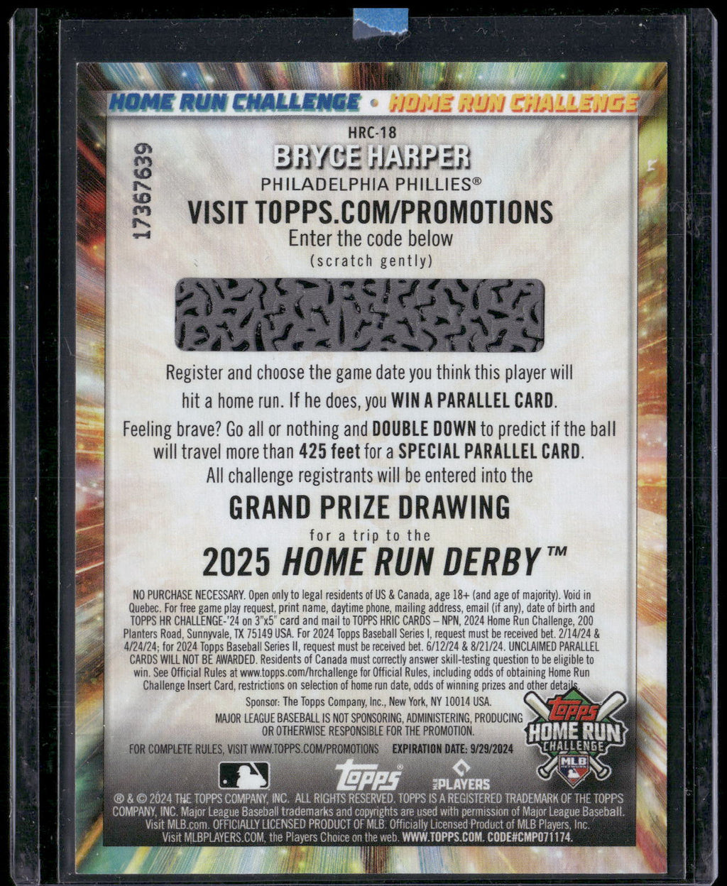 2024 Topps #HRC-18 Bryce Harper Home Run Challenge (Series Two)