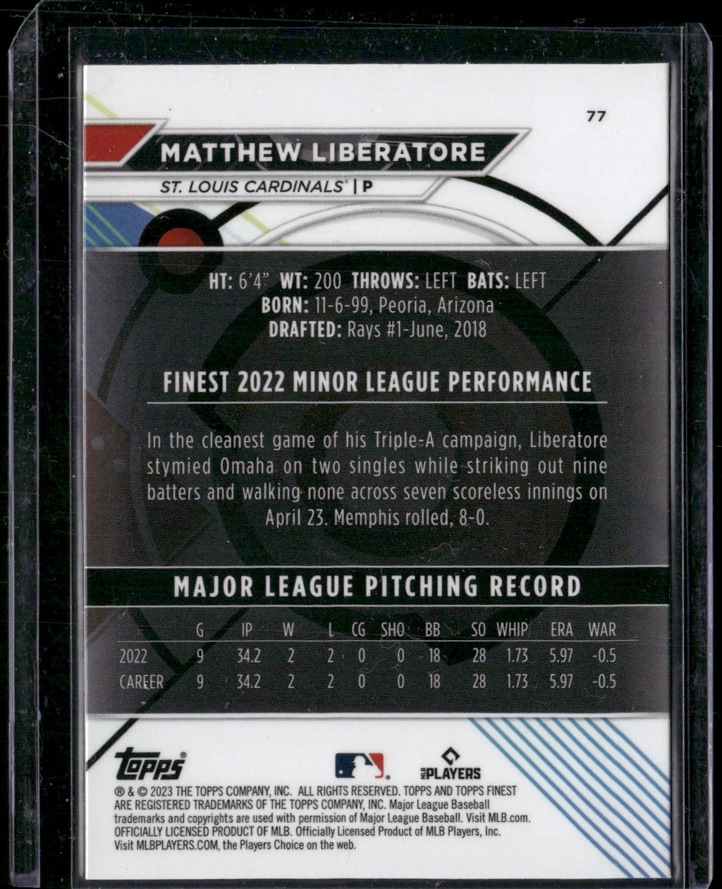 2023 Finest #77 Matthew Liberatore
