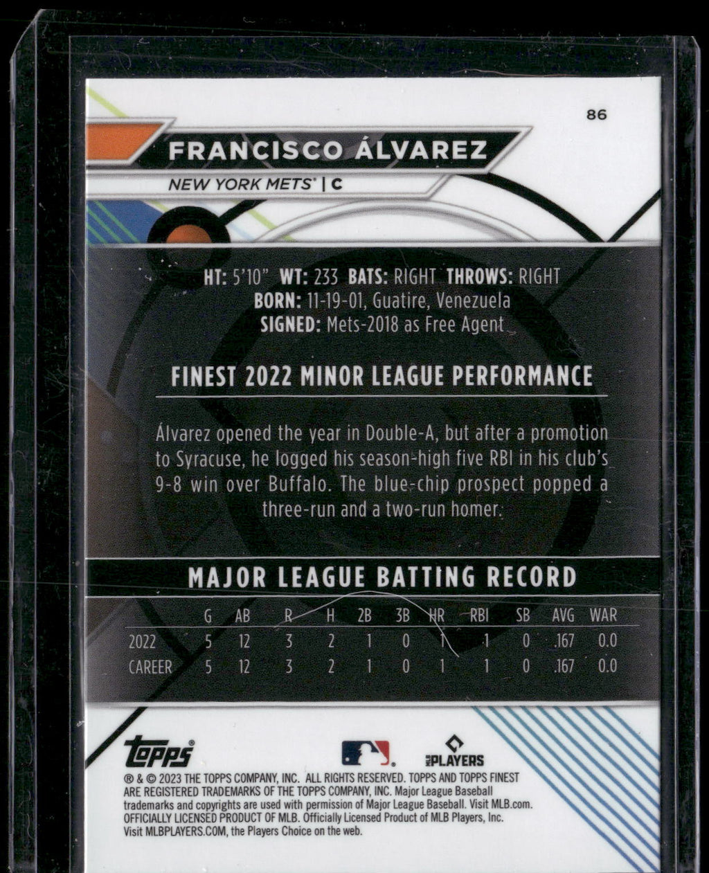 2023 Finest #86 Francisco Álvarez