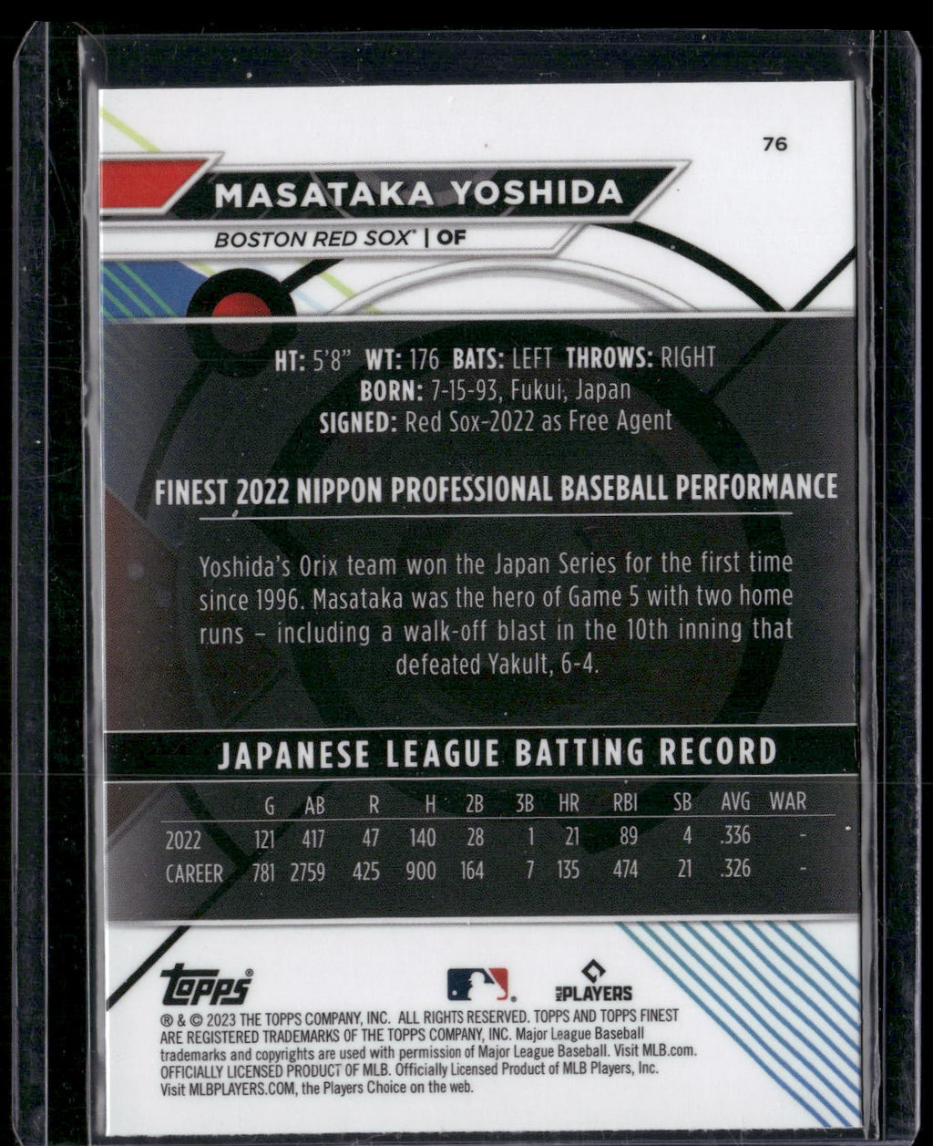 2023 Finest #76 Masataka Yoshida