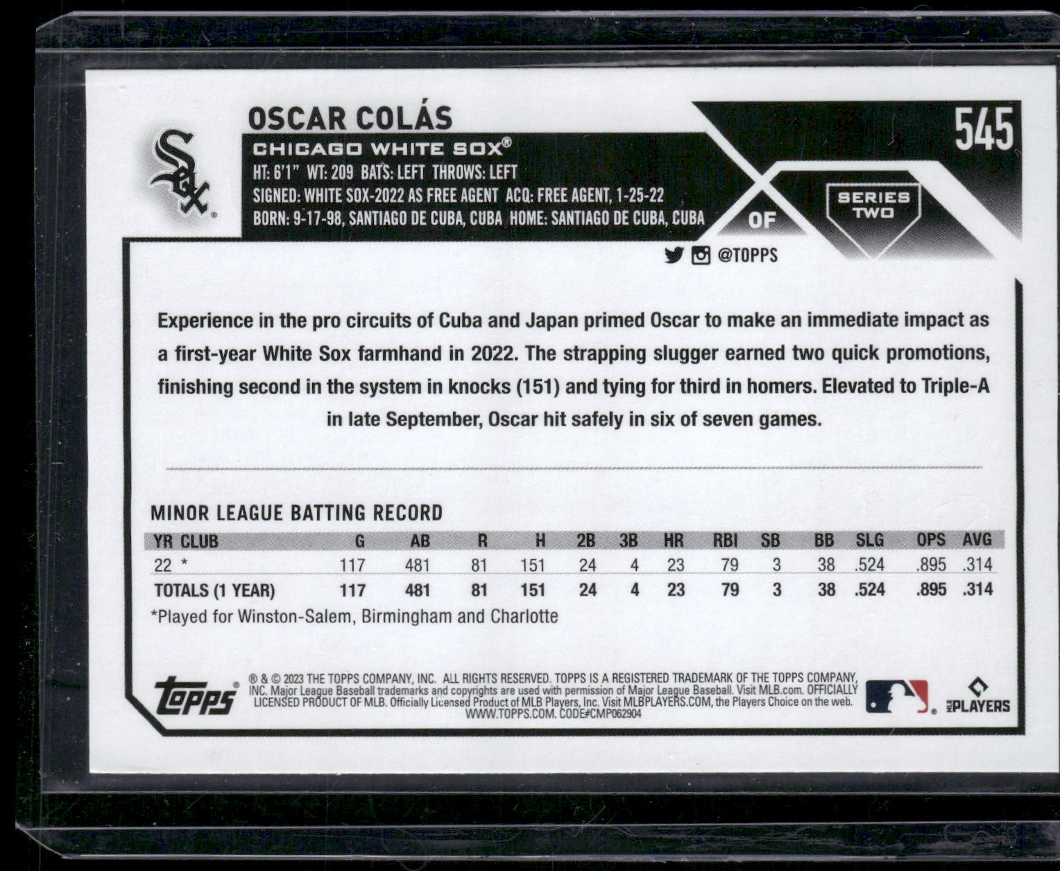 2023 Topps #545 Oscar Colás