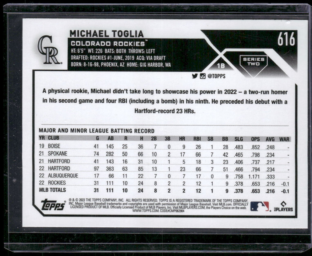 2023 Topps #616 Michael Toglia