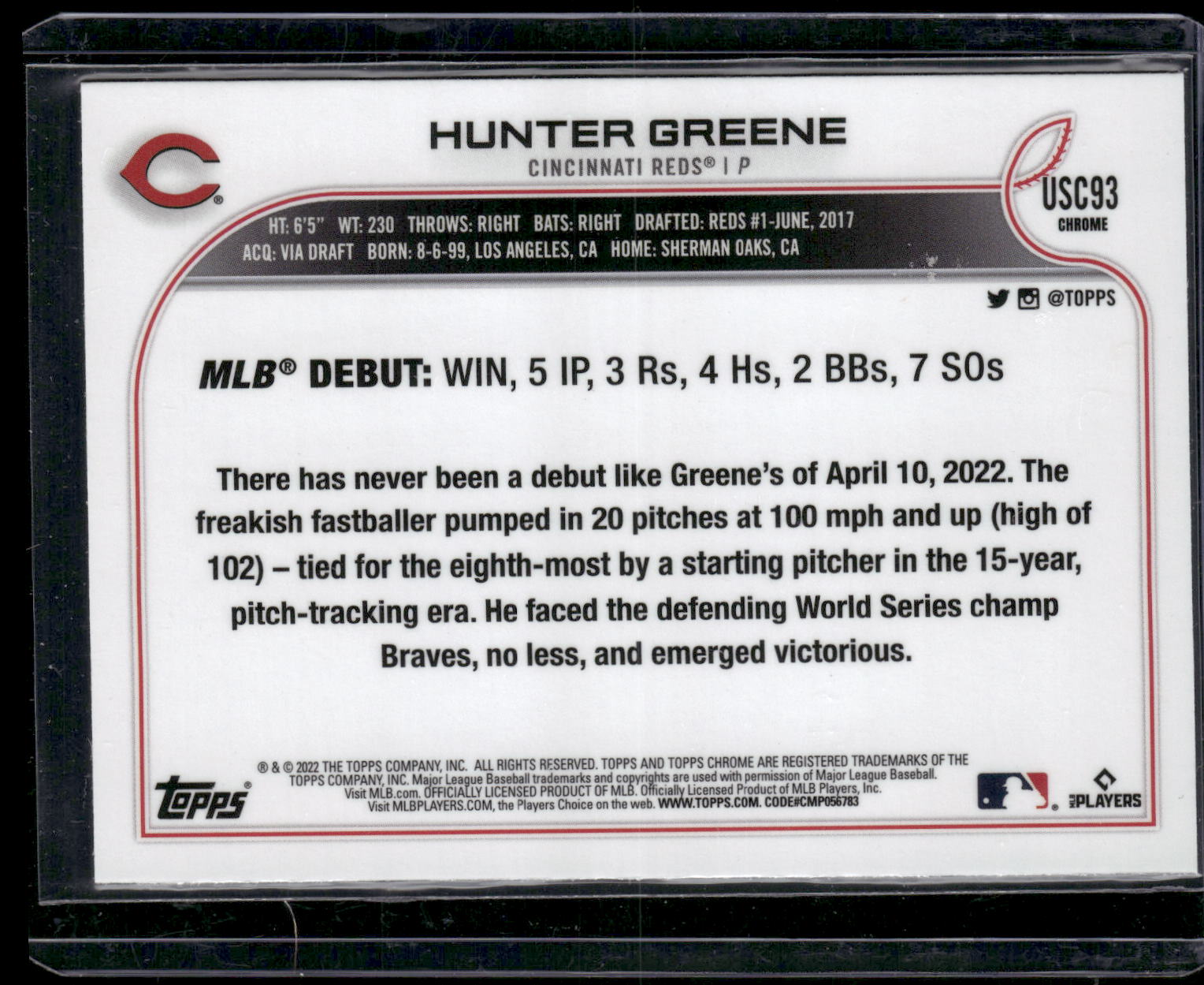 2022 Topps Chrome Update #USC93 Hunter Greene