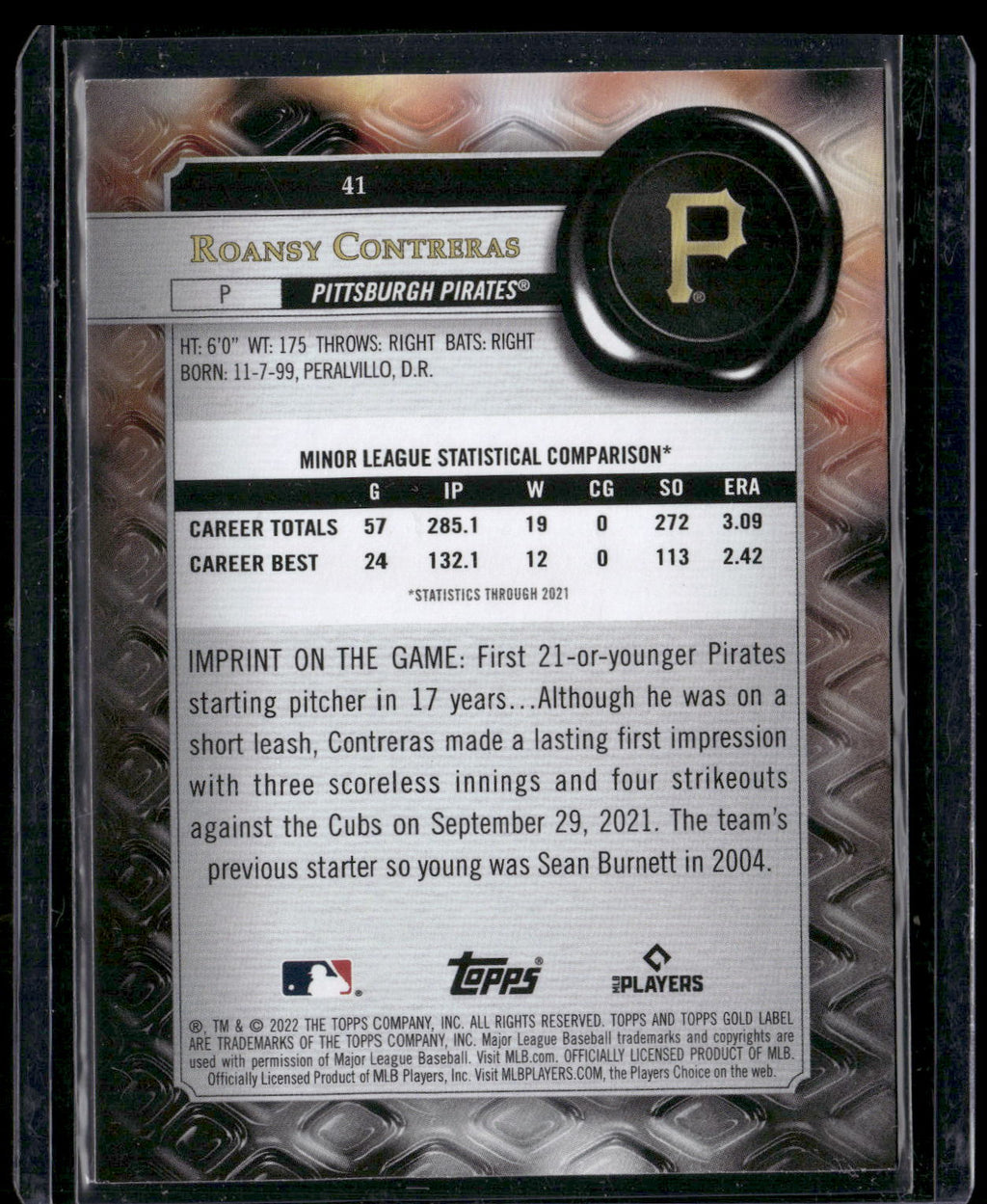 2022 Topps Gold Label #41 Roansy Contreras