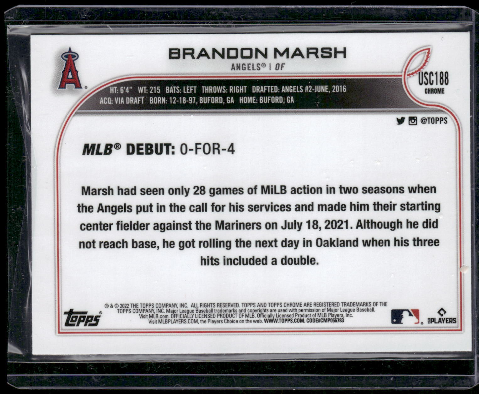 2022 Topps Chrome Update #USC188 Brandon Marsh Purple Refractor