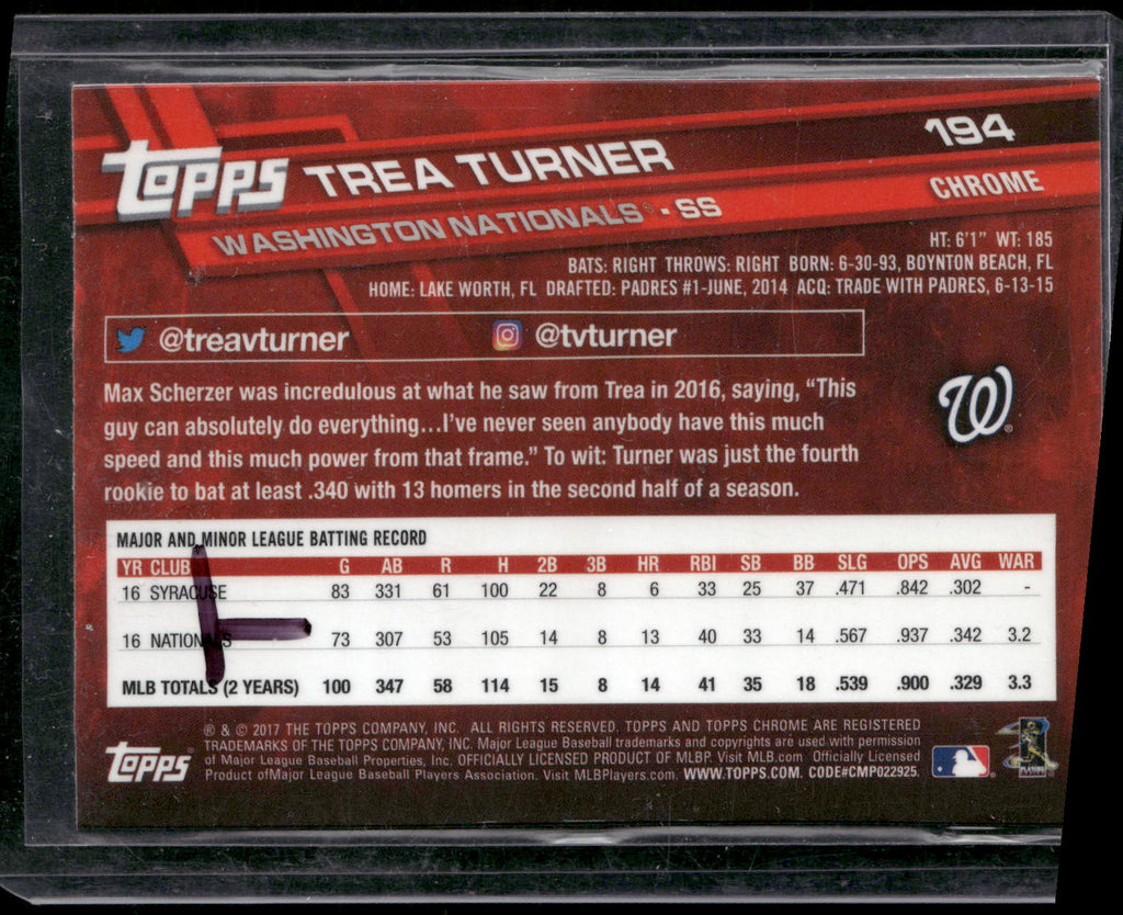 2017 Topps Chrome #194 Trea Turner Refractor
