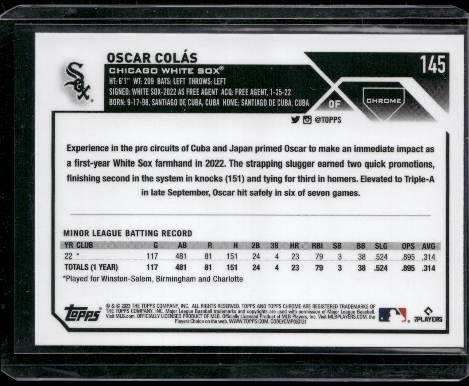 2023 Topps Chrome #145 Oscar Colás