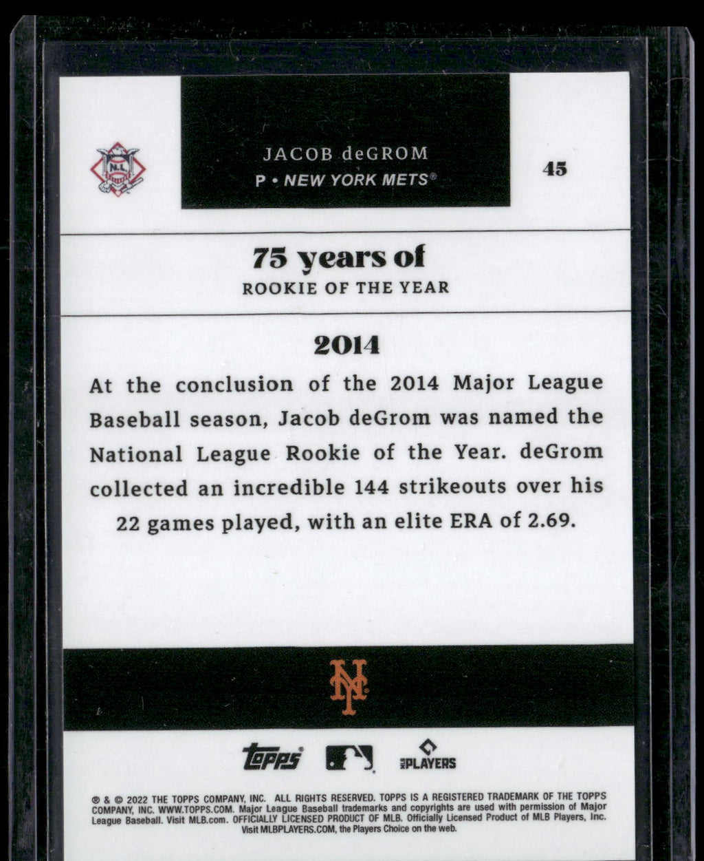 2022 Topps MLB Rookie of the Year 75th Anniversary #45 Jacob deGrom