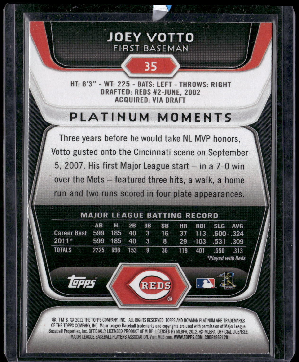 2012 Bowman Platinum #35 Joey Votto