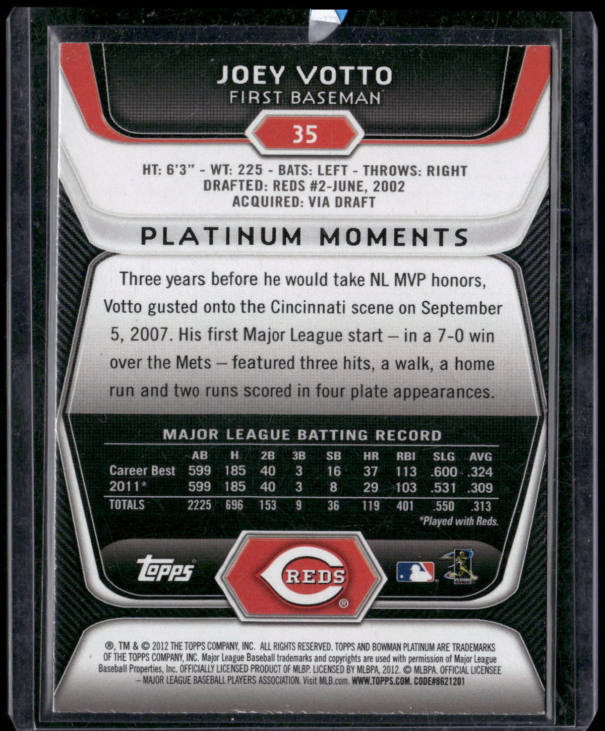 2012 Bowman Platinum #35 Joey Votto